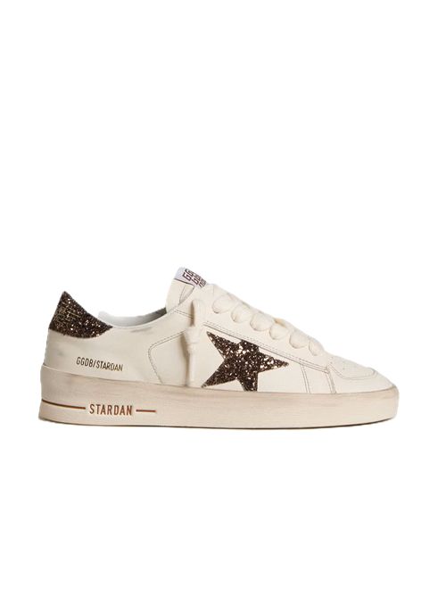 Golden Goose Stardan Donna in pelle bianca con stella e talloncino in glitter marroni Golden Goose | GWF00128F00793910318